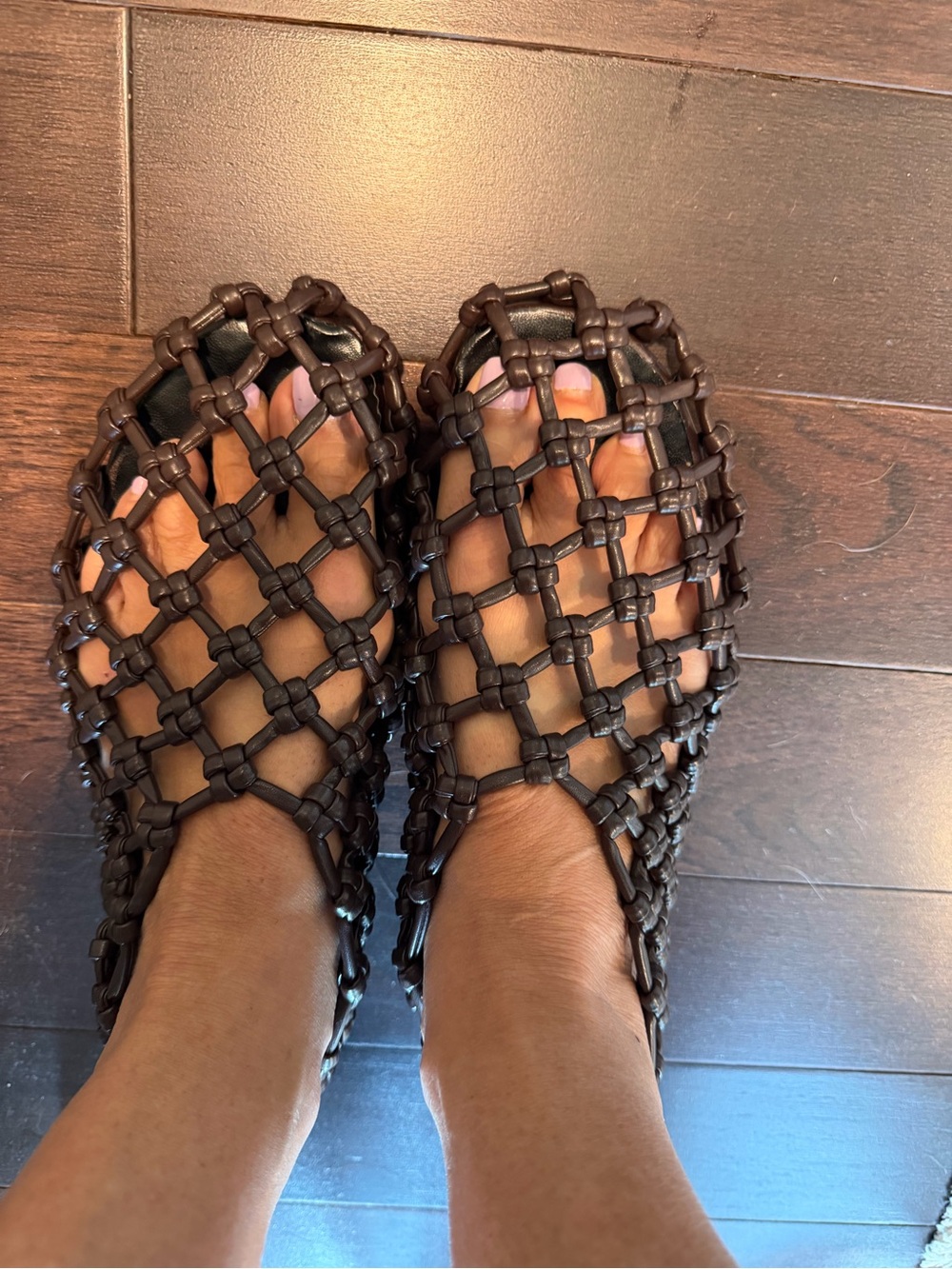 Woven Leather Flat Sandal - Brown
